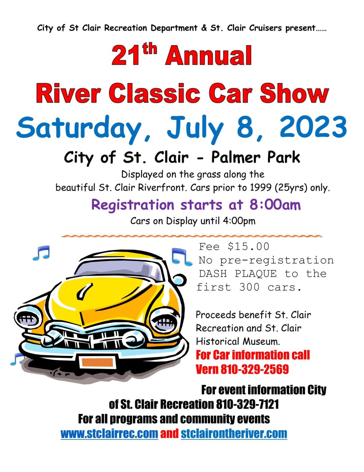 21th Annual River Classic Car Show St. Clair Recreation